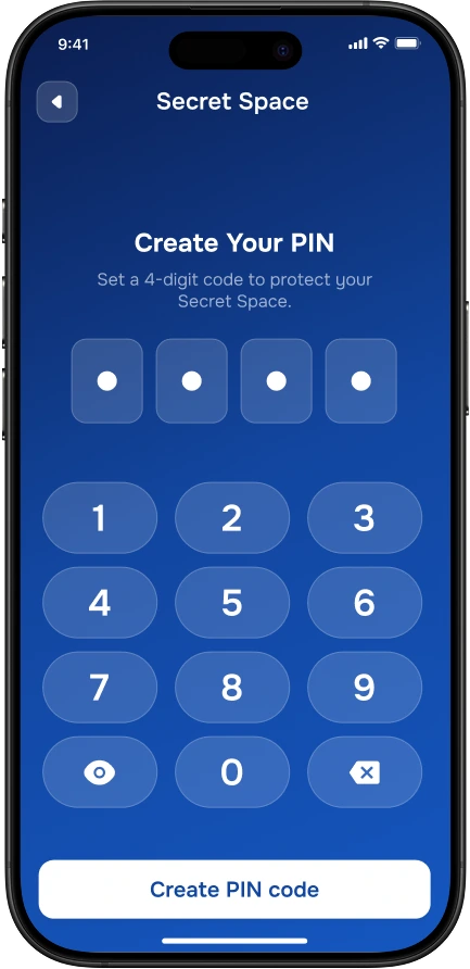 Secret Space PIN entry screen